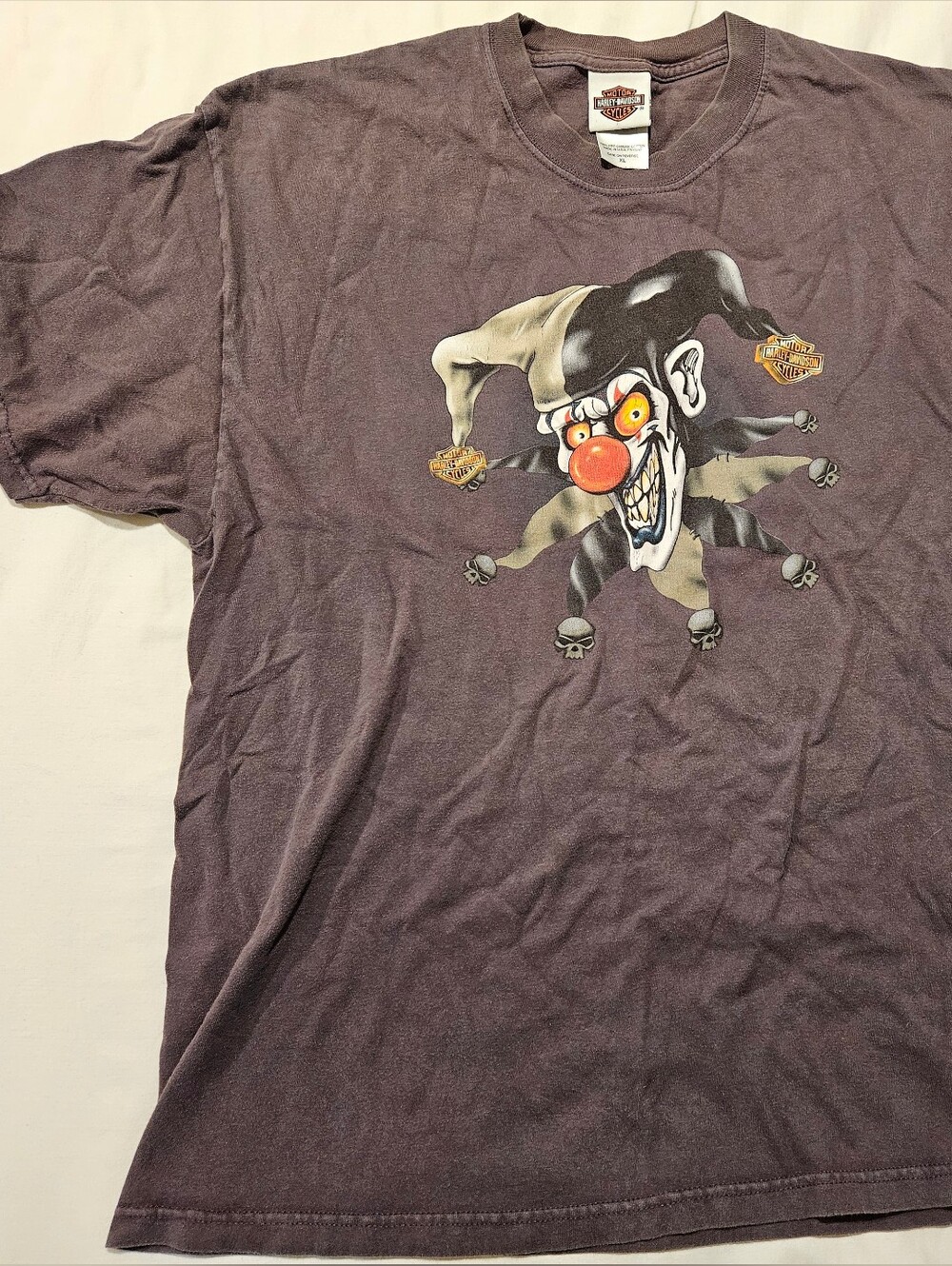 Harley-Davidson Men’s Dark Purple Graphic Tee with Clown Motif